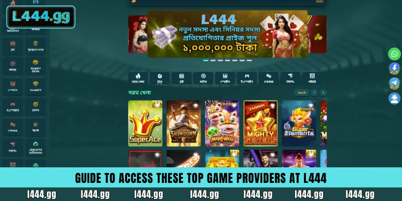 Step-by-step visual guide on accessing different game providers via the L444 dashboard
