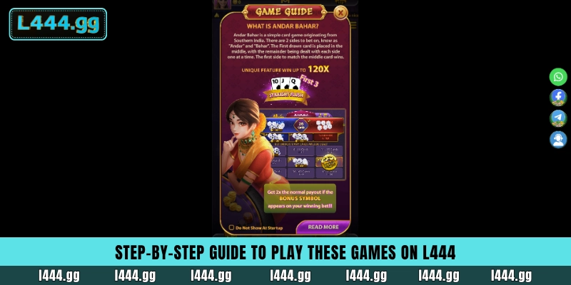 Step-by-step visual guide on how to register and access card game tables on L444
